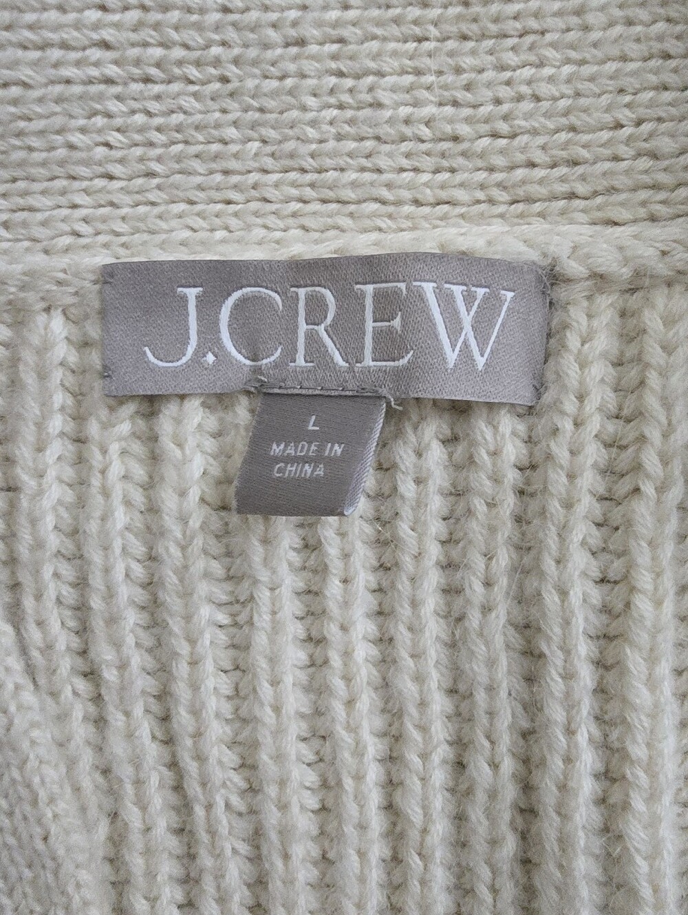 J. Crew Ribbed V-neck cardigan sweater, Cream, Size Large - Picture 3 of 3